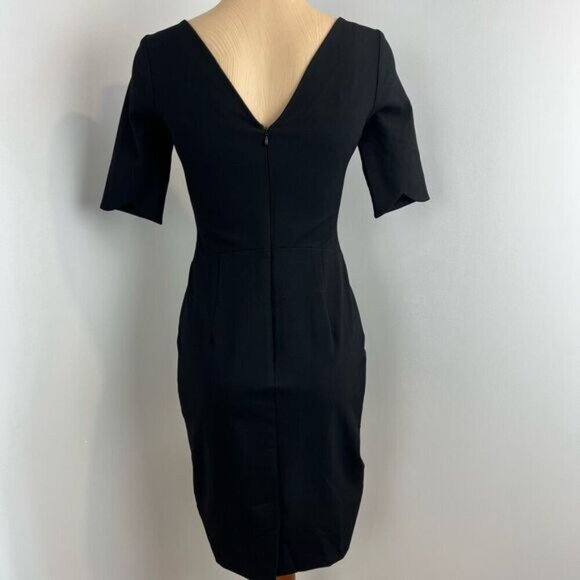 Office Little Black Dress Low Back Stretch Workwear Size XS Cocktail Midi - Picture 2 of 15